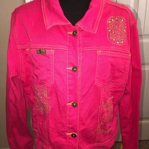 Beautiful pink denim embellished jacket.